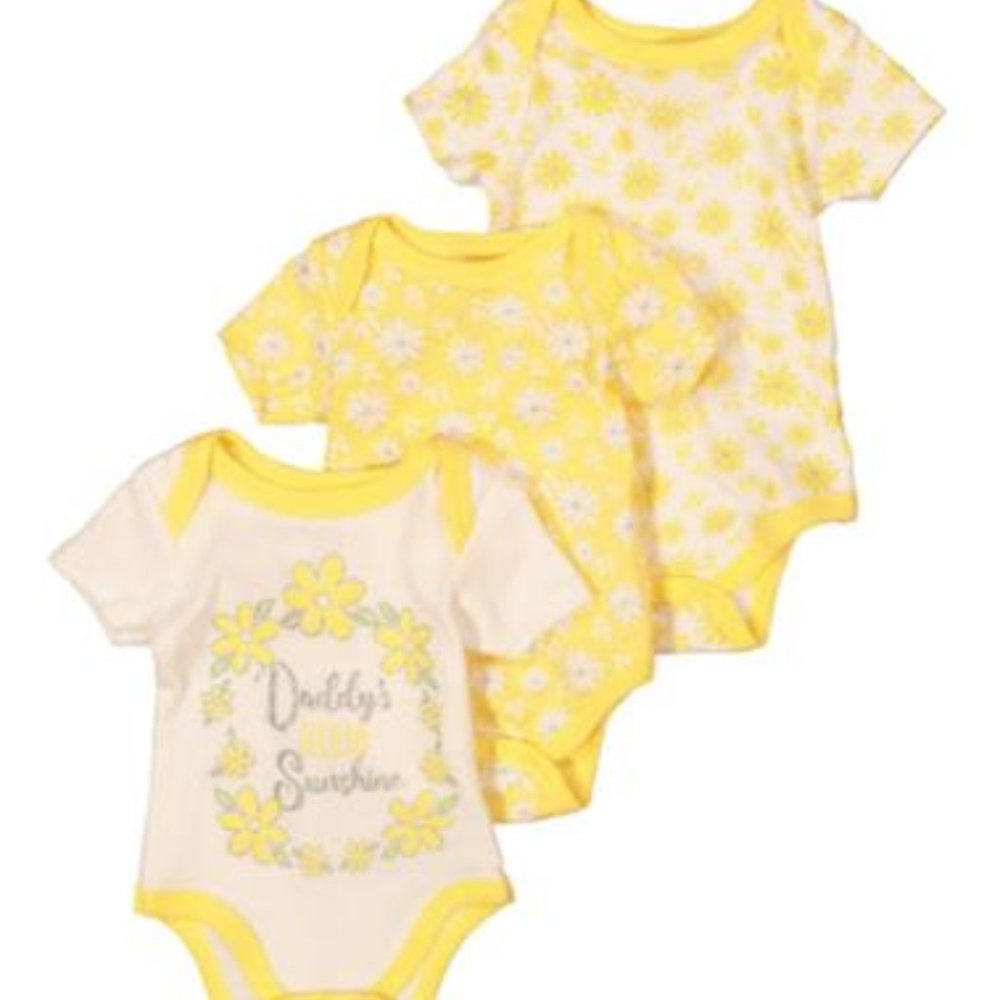 Baby Girl Bodysuit - 3pc Daisy Print